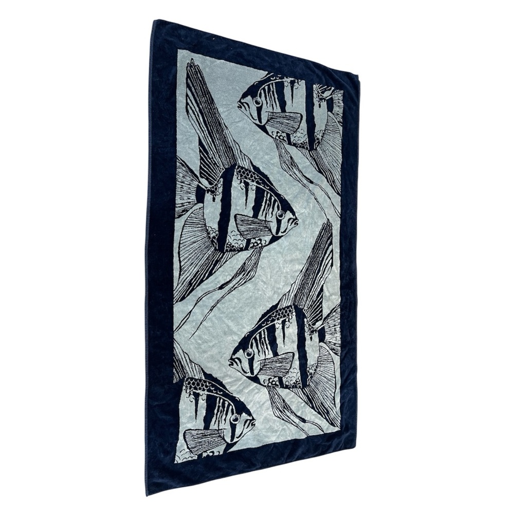 Pottery Barn Blue and Black Fish Design Oversized Beach Towel